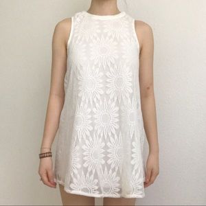 White Sunflower Crochet Mini Dress